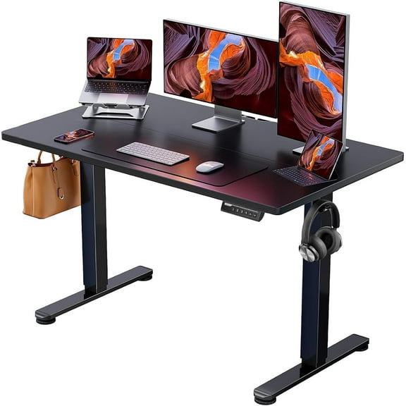 Height Adjustable Electric Standing Desk, 47.2 x 23.6 Inches Sit Stand up Desk, Memory Computer Home Office Desk with Two-Piece Desktop (Black)