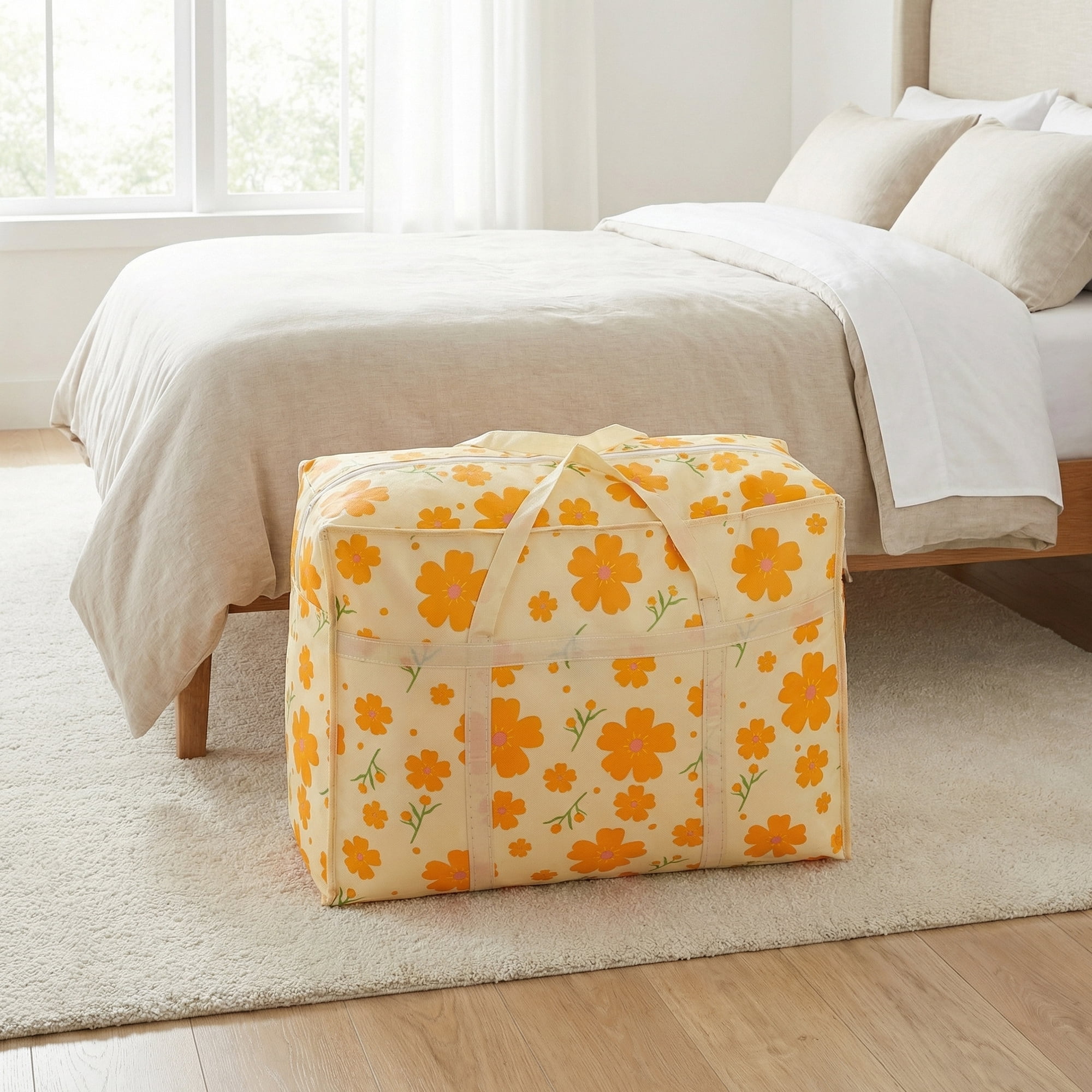 Unique Bargains Foldable Storage Bags for Organizing Livingroom Orange 18.5"x9.8"x11.8"