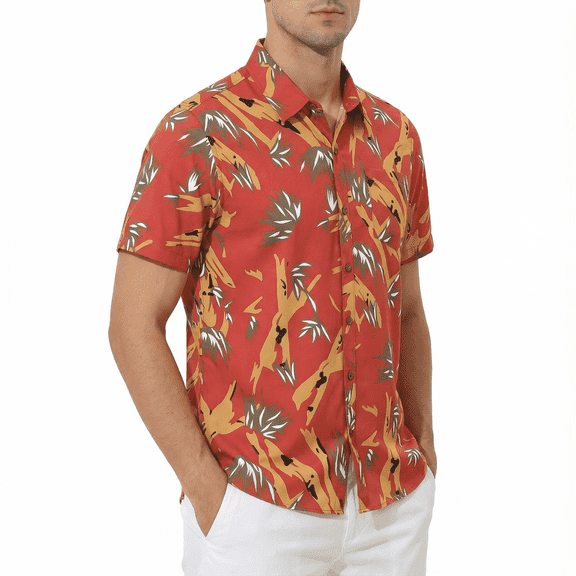 Beautiful Giant Tropical Print Quick Dry Short Sleeve Hawaiian Shirts for Men Casual Button Down Shirt