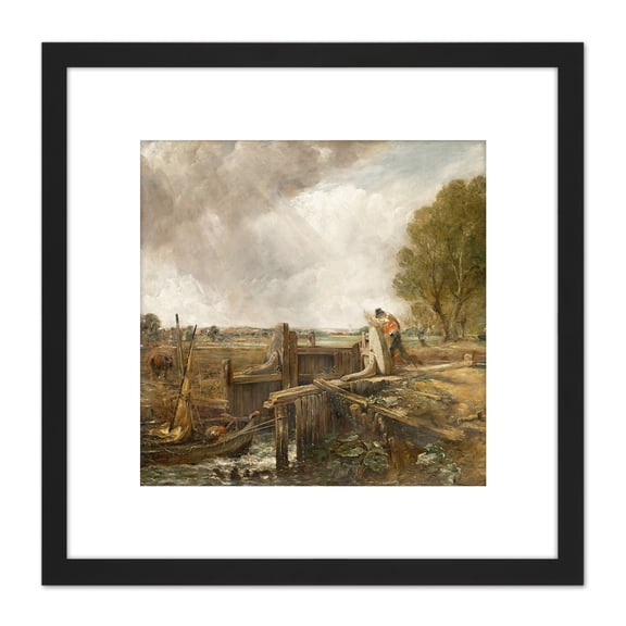 John Constable Study Of A Boat Passing A Lock 8X8 Inch Square Wooden Framed Wall Art Print Picture with Mount