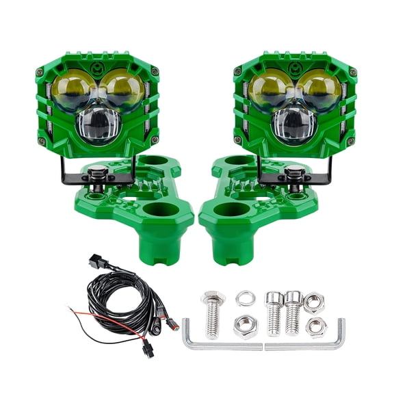 2-Pack 2.5inch Three-Eye 30W Spotlight 5400LM with JL A-Pillar Windshield Hinge Mounting Brackets Wiring Harness Kit, for Wrangler JL/JLU 2018-2023 Gladiator JT 2020-2023 (Green)