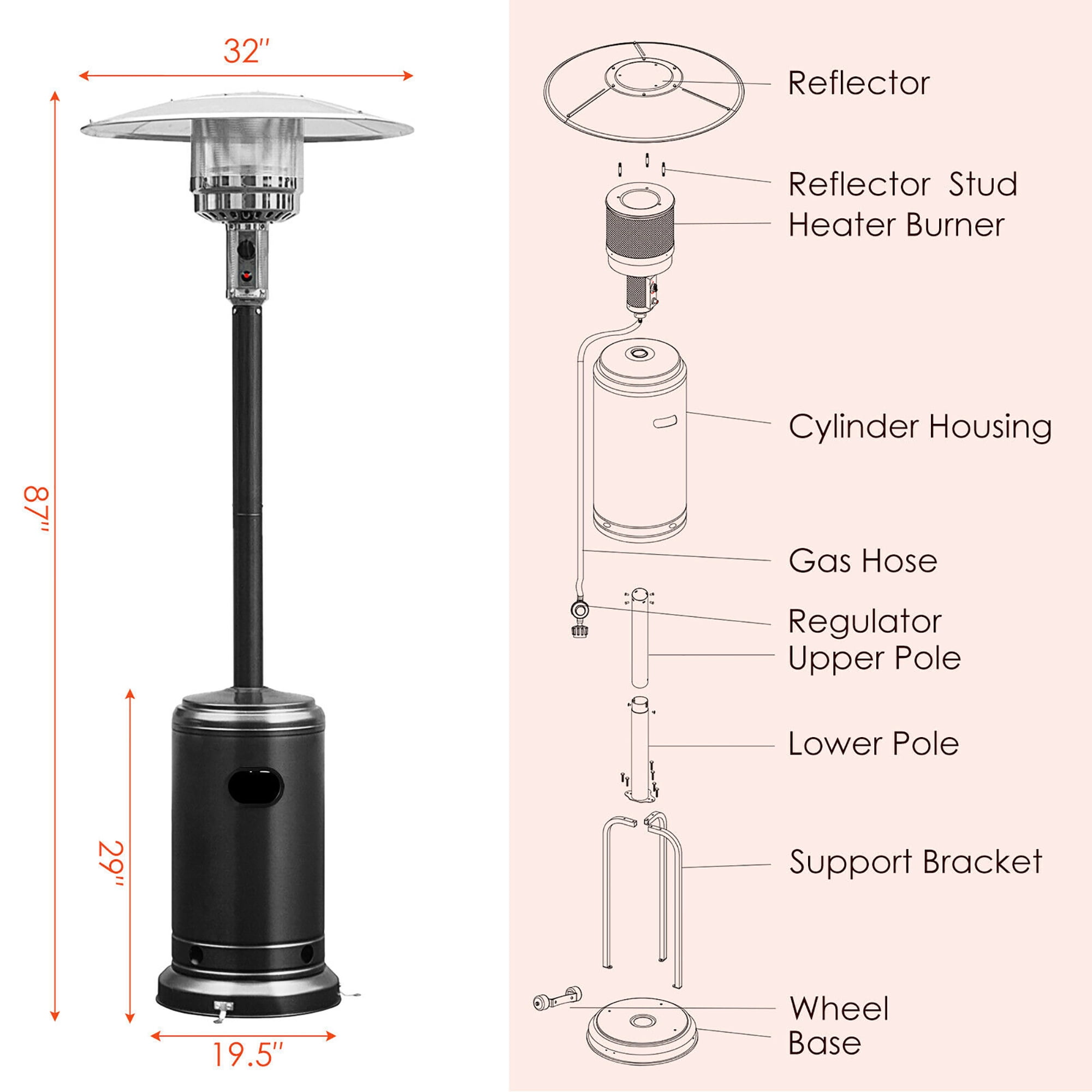 Costway 50000 BTU Propane Patio Heater Standing LP Gas Steel W/ Wheels  Black | Walmart Canada