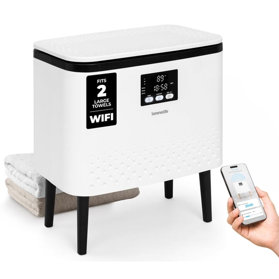 SereneLife WiFi-Enabled Towel Warmer Bucket – 20L Large Capacity Rectangular Heater for Towels, Blankets & Robes, Single-Touch Control, Energy-Efficient with Auto Shut-Off (Black)