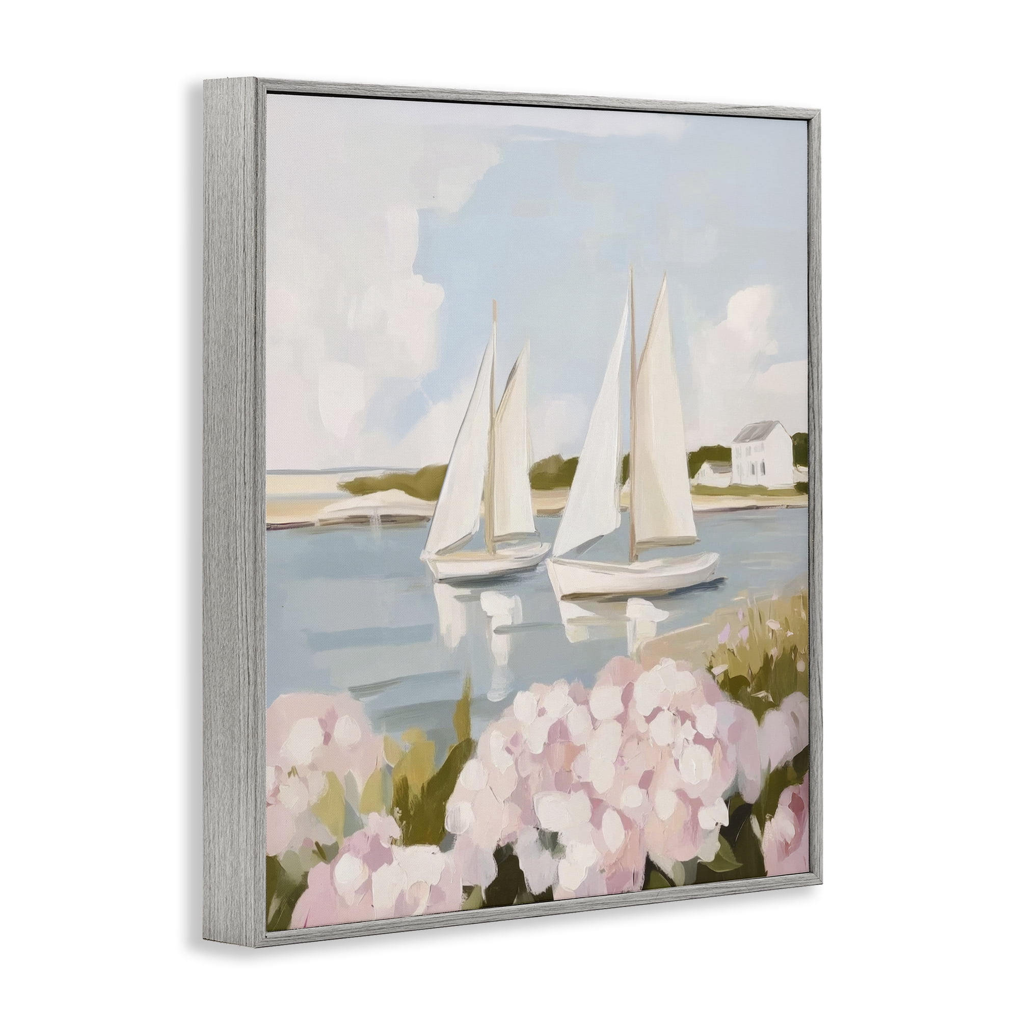 Stupell Industries Sailboat Duo with Pink Hydrangeas Gray Framed Giclee Art, design by Sisi and Seb