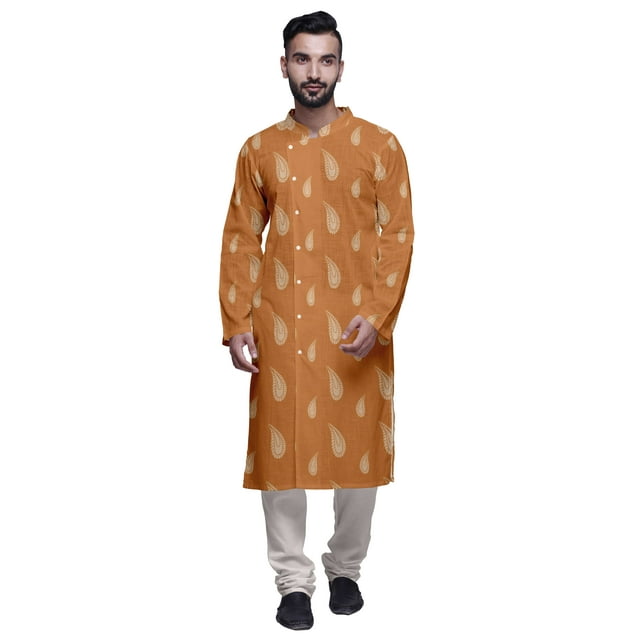 Atasi Kurta-Pyjama Long en Coton Imprimé pour Hommes, Kurta-Pyjama Décontracté de Designer, Vêtements