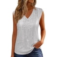 thumbnail image 2 of Endives Womens Tnak Top V Neck Sequin Sleeveless Tops Elastic Sparkly Tank Top For Women, 2 of 4
