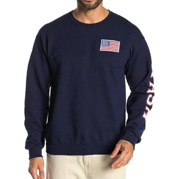 NASA Flag Logo Men's Crew Neck Sweatshirt Navy Blue (Medium)