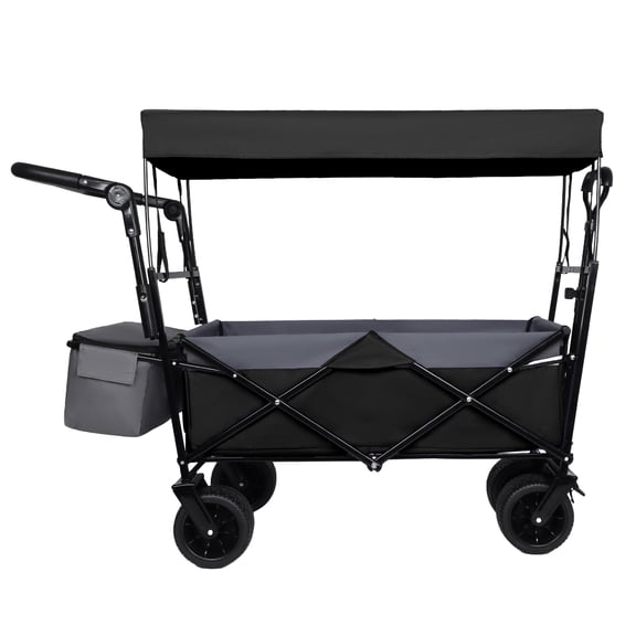 FFZ Heavy-Duty Collapsible Wagon with Canopy, 480Lbs Capacity, 7" All-Terrain Wheels, Black