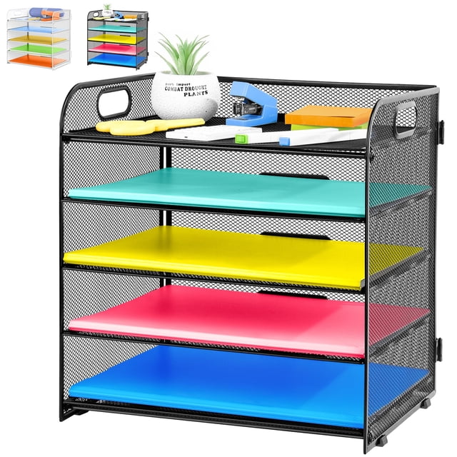 KIROGILY Bandeja Organizadora Papel de 5 Niveles con asa, Organizador Archivos Escritorio de Malla, Organizador Clasificador Papel para Suministros Escolares Oficina