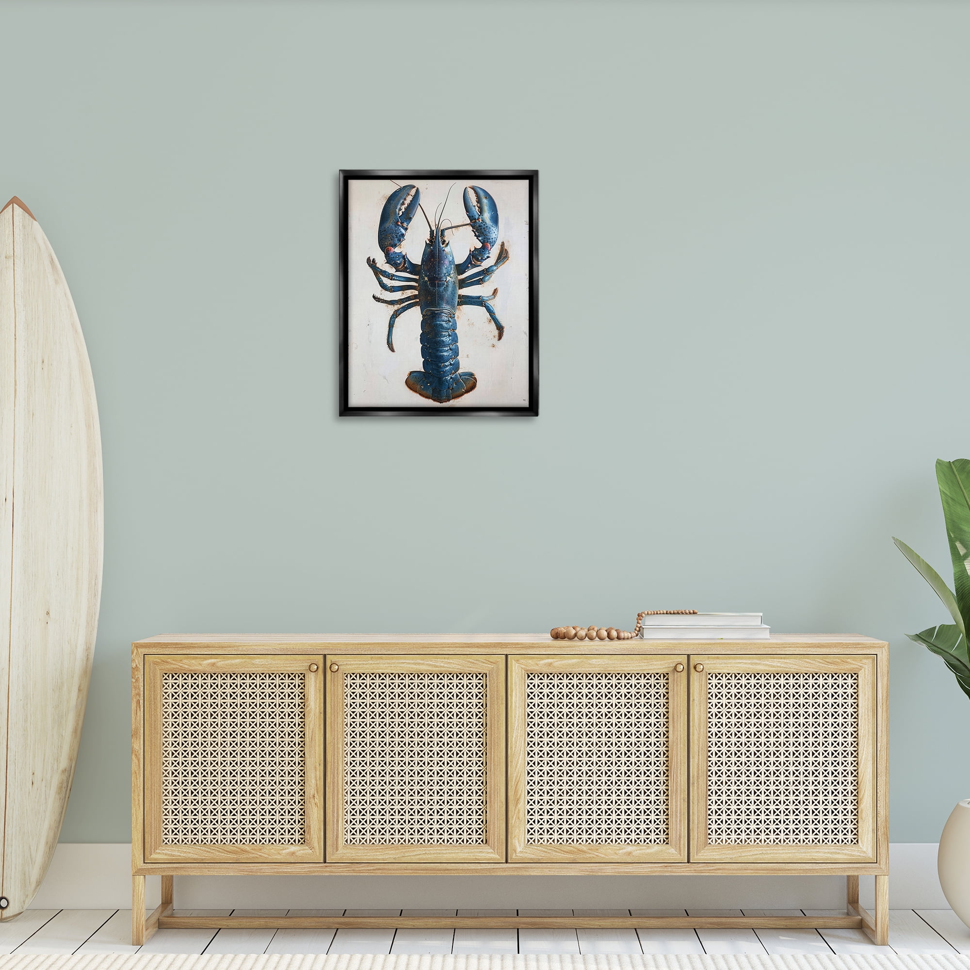 Stupell Industries Cyan Crustacean Lobster Animals Painting Black Floater Framed Canvas Art Print Wall Art, 25 x 31
