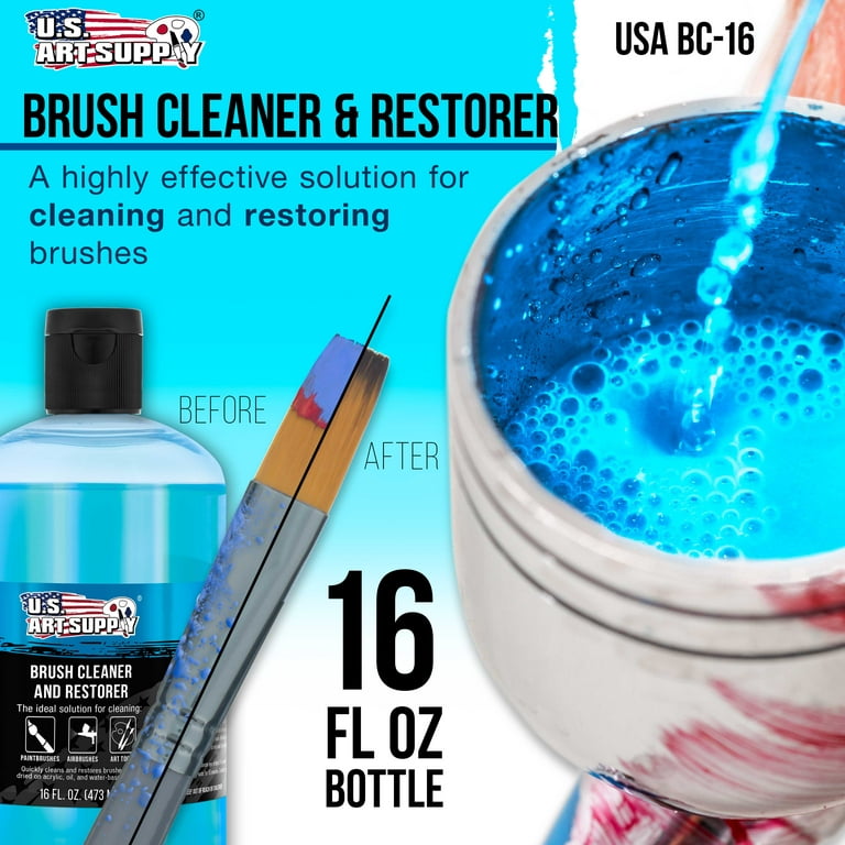 U.S. Art Supply Brush Cleaner and Restorer 16 Ounce Bottle - Quickly Cleans Paint Brushes Airbrushes Art Tools - Cleaning Solution to Remove Dried