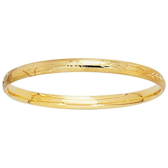 14K Yellow Gold 5.5mm Shiny Diamond Cut Florentine Bangle with Clasp