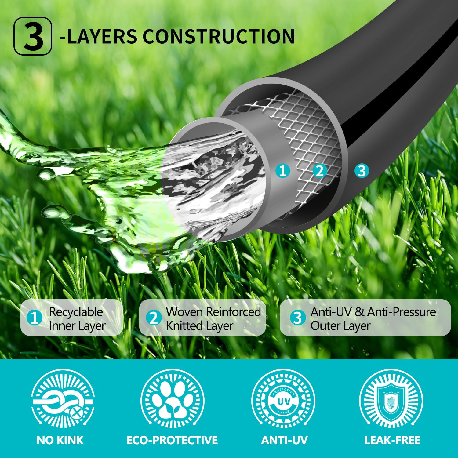 Sunifier Heavy Duty Garden Hose 5/8" x 15 FT, Hybrid Flexible Water Hose,  Kink Free,Lightweight, Leakproof Garden Hose for Outdoor,Backyard, Lawn, Car Wash,Burst 500 PSI