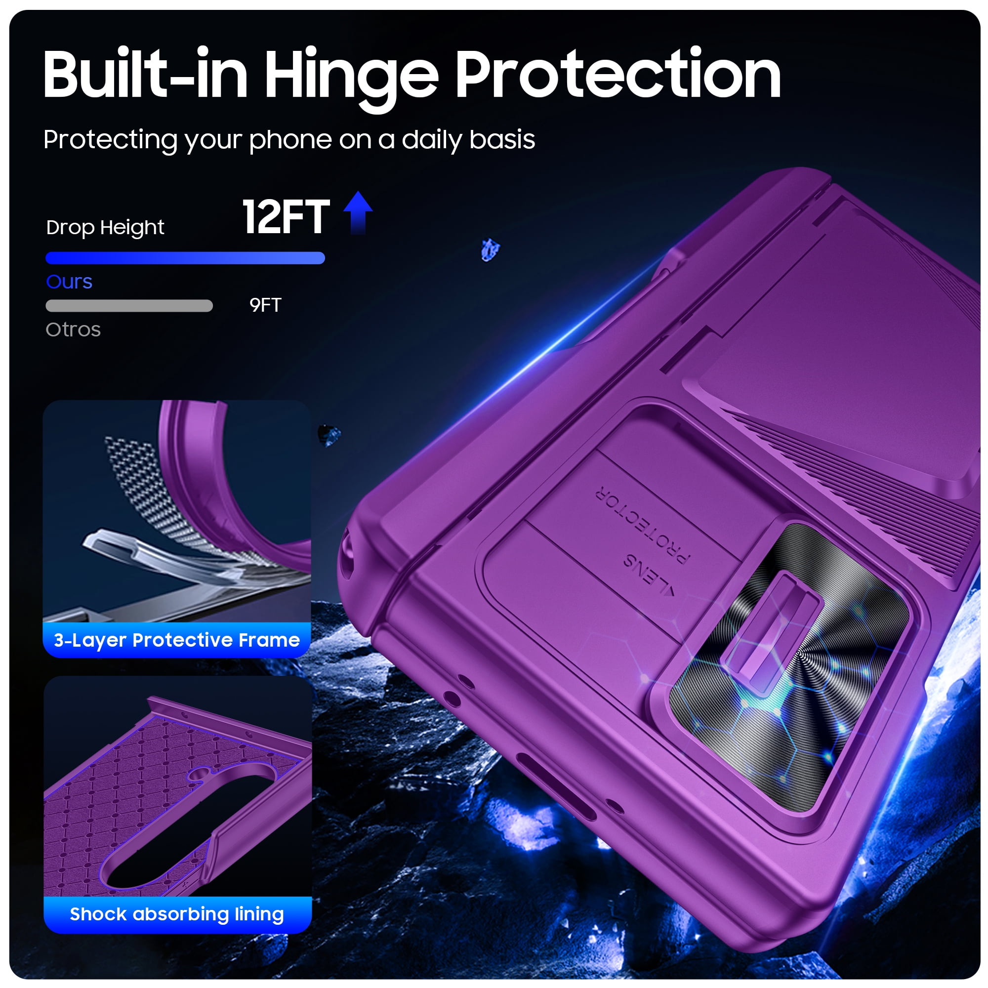 Oupeigar for Samsung Galaxy Z Fold 6 Phone Case,with RFID Cards Holder,S Pen Holder,Camera Cover, Shockproof Silicone Protective Wallet Case-Purple