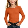 thumbnail image 3 of Bovxnpu Girls Long Sleeve Shirts Undershirts Ribbed Long Sleeve Crew Neck Top Fall Winter Outfits, 3 of 10