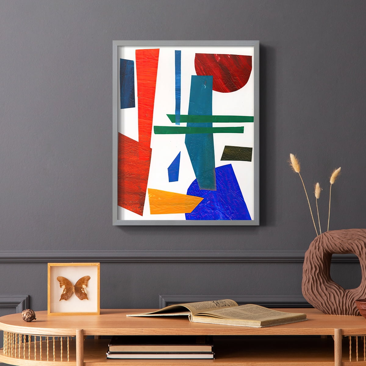 Colorful Shapes IV Framed Print in Gray Solid Wood Framed Print No Nail Hanging
