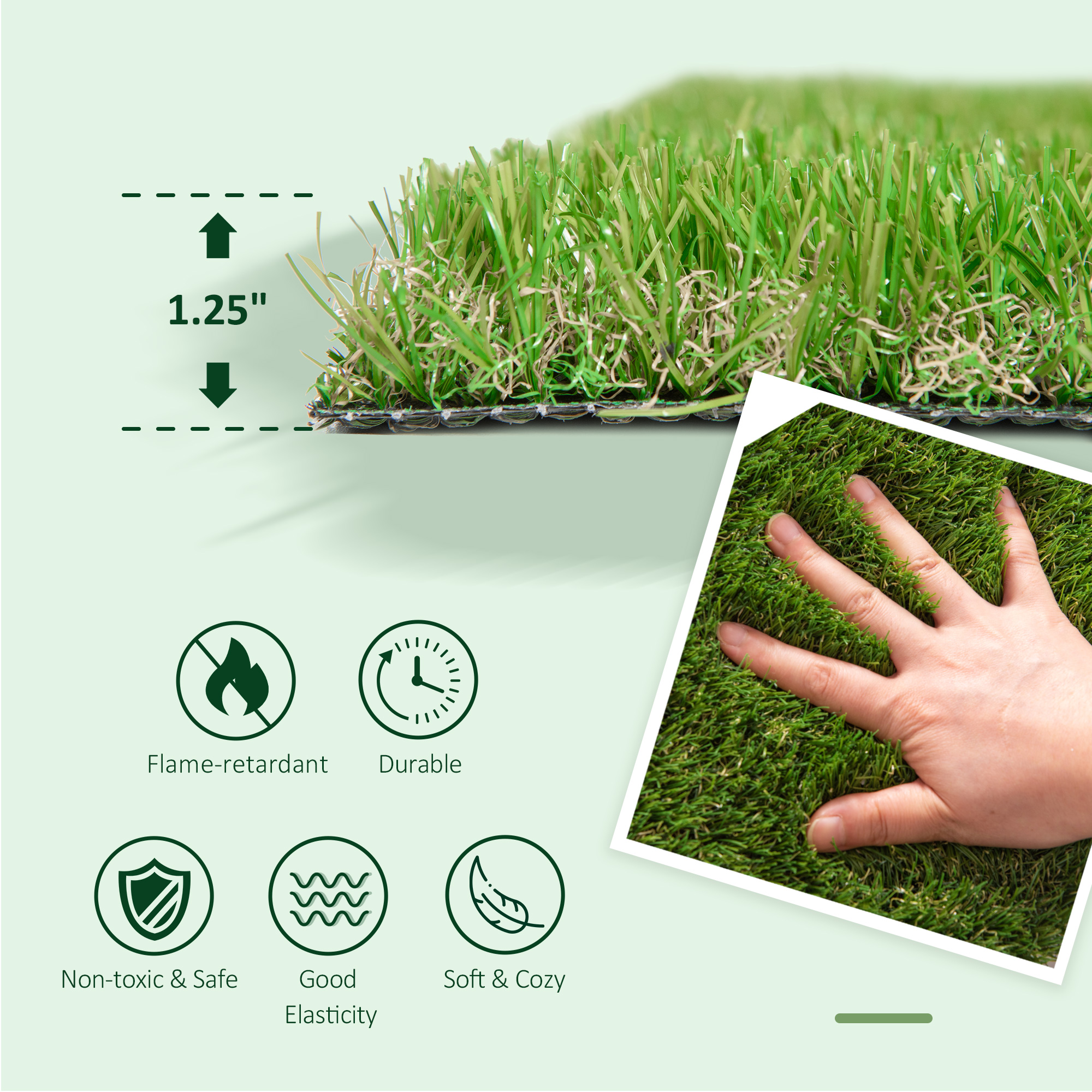 10'×3' Artificial Grass Turf 1.25" Pile Height, UV Protected Fake Lawn with Drain Holes for Backyard Patio Pet Playground