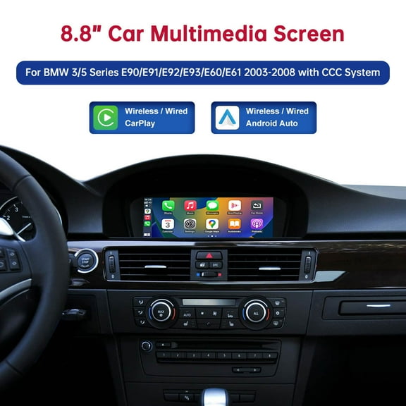 8.8Inch TouchScreen Car Multimedia Stereo Wireless Carplay Android Auto for BMW 3/5 series E90/E91/E92/E93/E60/E61 2005-2008 with CCC System Support Wireless/Wired CarPlay & Android Auto Airplay Navi