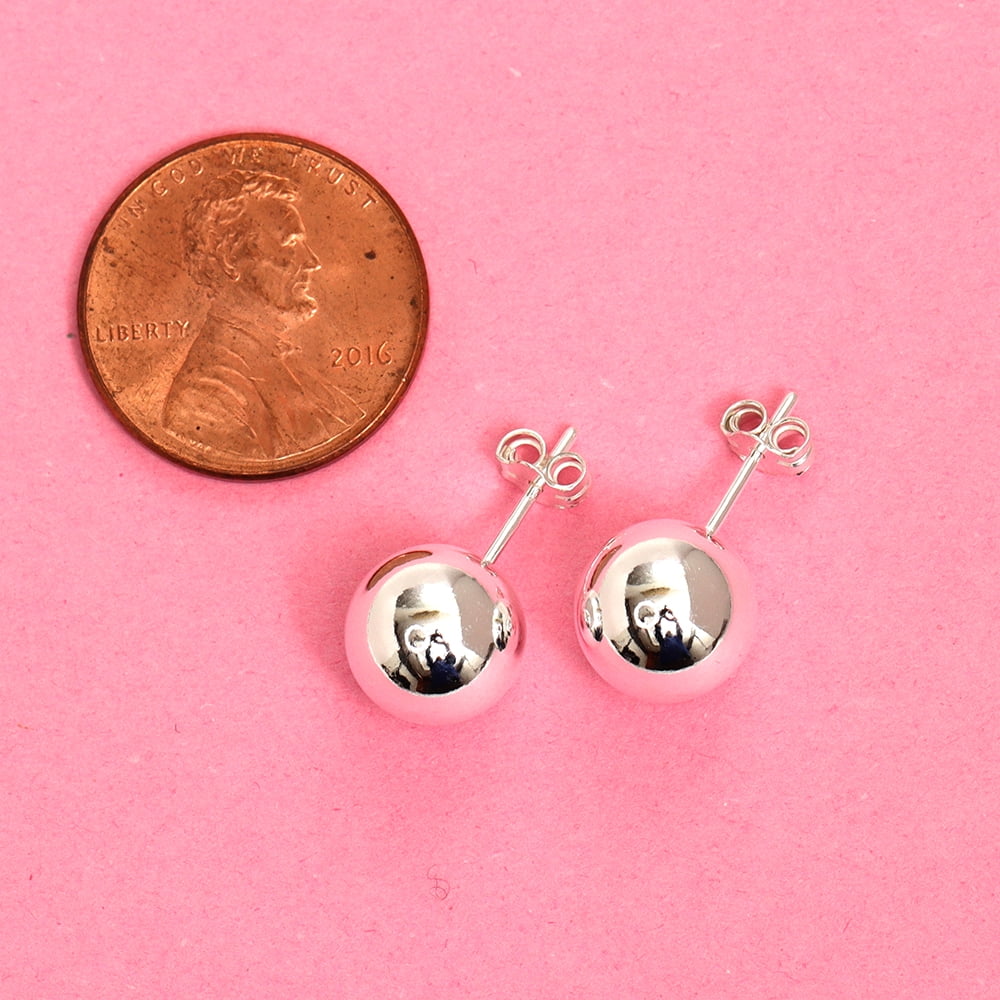 LeCalla 925 Sterling Silver Anti-Tarnish Round Ball Stud Earrings for Women and Teens, 10MM