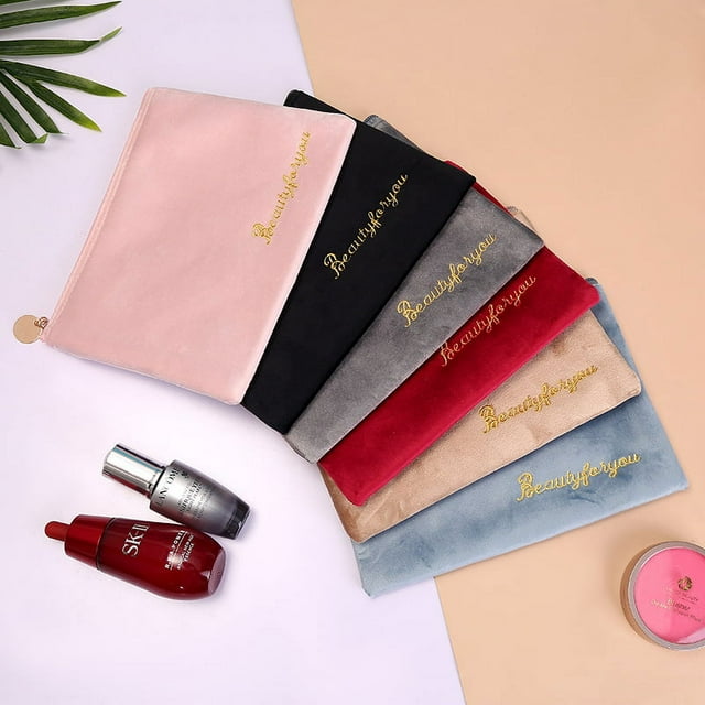 Letter Embroidery Cosmetic Bag Portable Women Travel Cosmetics Storage Bag Small Size Velvet Appendix Bag Spot