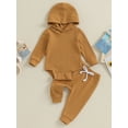 thumbnail image 2 of Bslissey Baby Girls Boys Pants Sets 3M 6M 12M 18M 24M Solid Color Long Sleeve Hooded Romper + Long Pants 2Pcs Fall Outfits Infant Toddler Casual Daily Clothes, 2 of 9