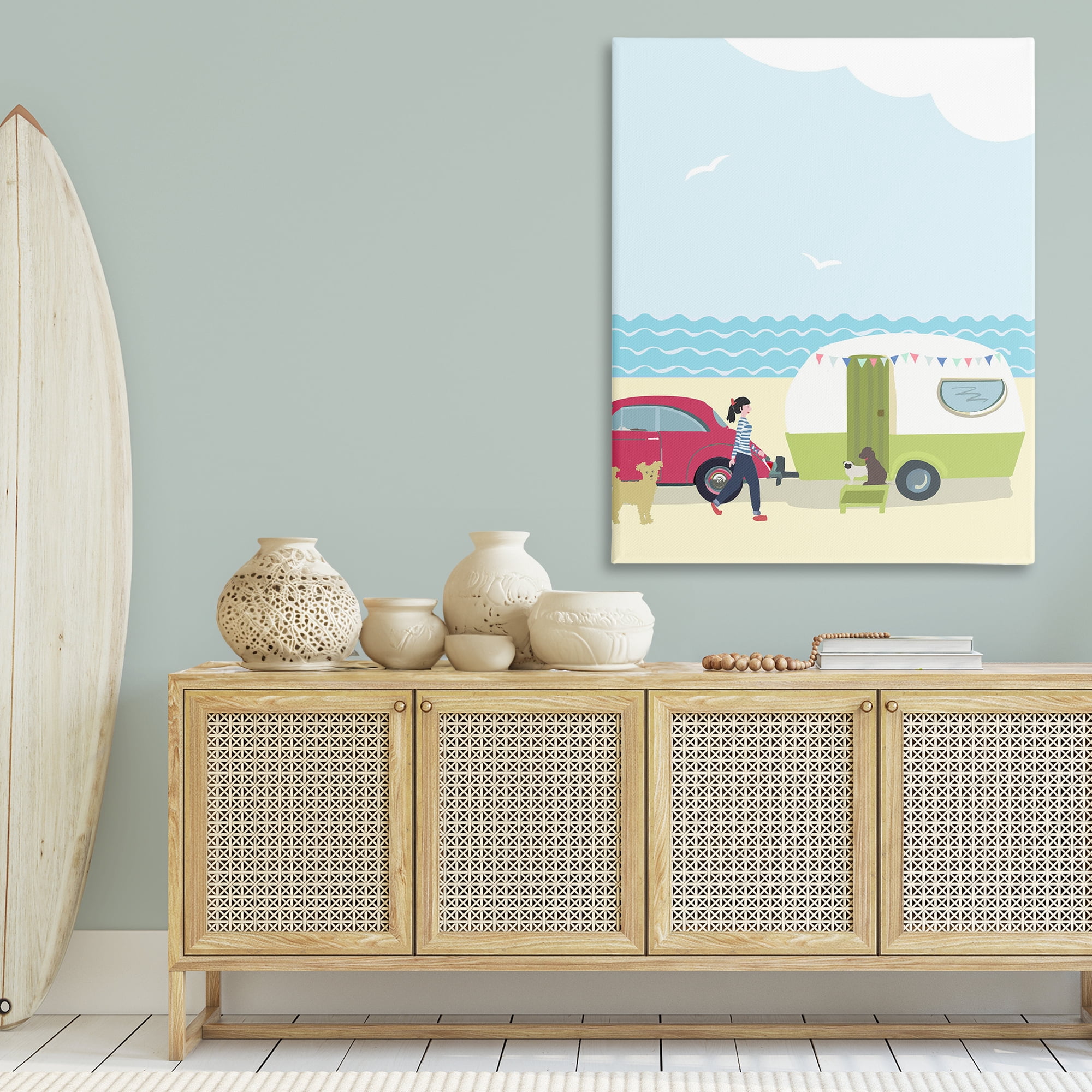 Stupell Industries Beach Day with Dogs Nautical & Beach Painting Wrapped Canvas Art Print Wall Art, 36 x 48