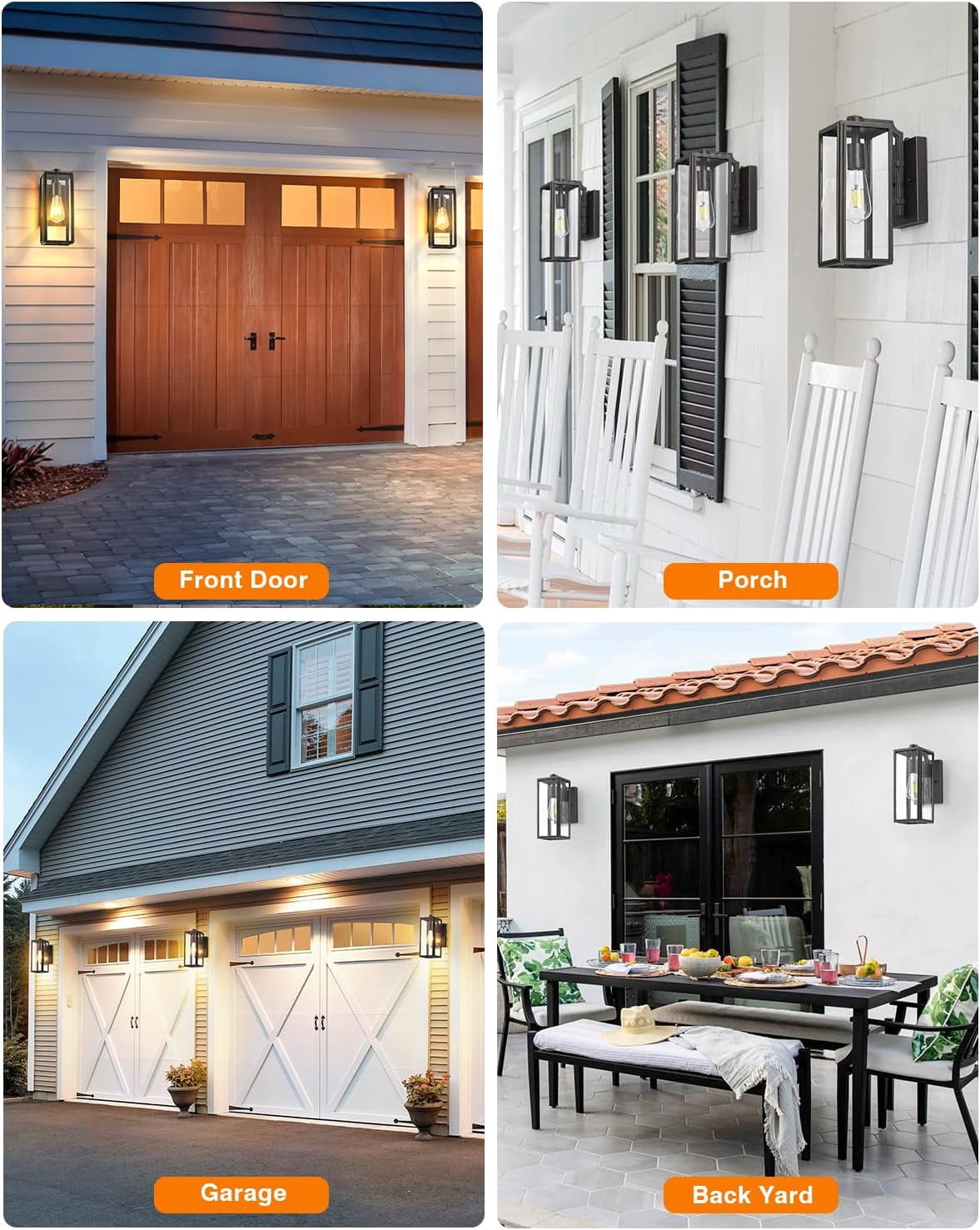 VIANIS Large Outdoor Wall Light Fixtures,Dusk to Dawn Outdoor Wall Lanterns,Anti-Rust Wall Mounted Lighting with Glass Shade, Black Wall Lamp with E26 Socket for Porch, 2 Pack