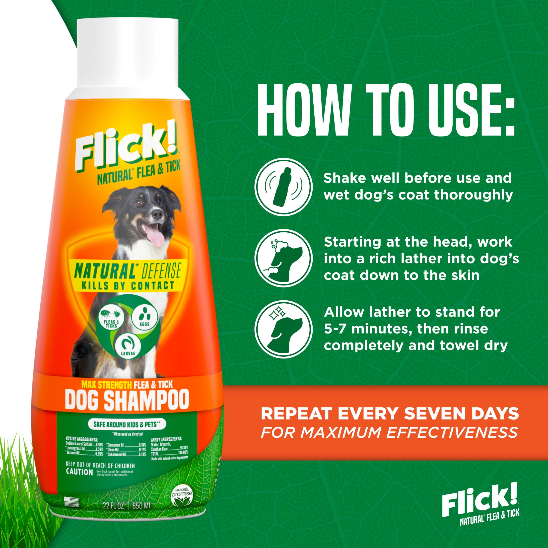 Naturel Promise Flick! Natural Flea & Tick Max Strength Shampoo for Dogs, 22oz