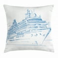 thumbnail image 1 of Marine Throw Pillow Cushion Cover, Hand Drawn Sketch Style Cruise Liner Ship Design Ocean Travel Transportation Holiday, Decorative Square Accent Pillow Case, 18 X 18 Inches, Blue White, by Ambesonne, 1 of 2