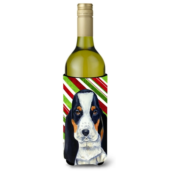 Carolines Treasures LH9239LITERK Basset Hound Candy Cane Holiday Christmas Wine Bottle Hugger Wine Bottle multicolor