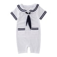 thumbnail image 3 of Toddler Boys Rompers Short Sleeve Baby Sailor Stripe Romper Marine Navy Romper Jumpsuit Cute Outfits 18-24 Months, 3 of 3