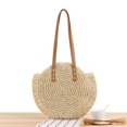 thumbnail image 1 of Bolso de hombro de paja para mujer, bolsa de playa hecha a mano, redonda, grande, ahuecada, Simple y a la moda, 1 of 5