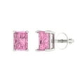 thumbnail image 2 of 2 Ct Emerald Cut Studs Pink Crystal 14K White Solid Gold Everyday Dainty Earrings Screw Back, 2 of 7