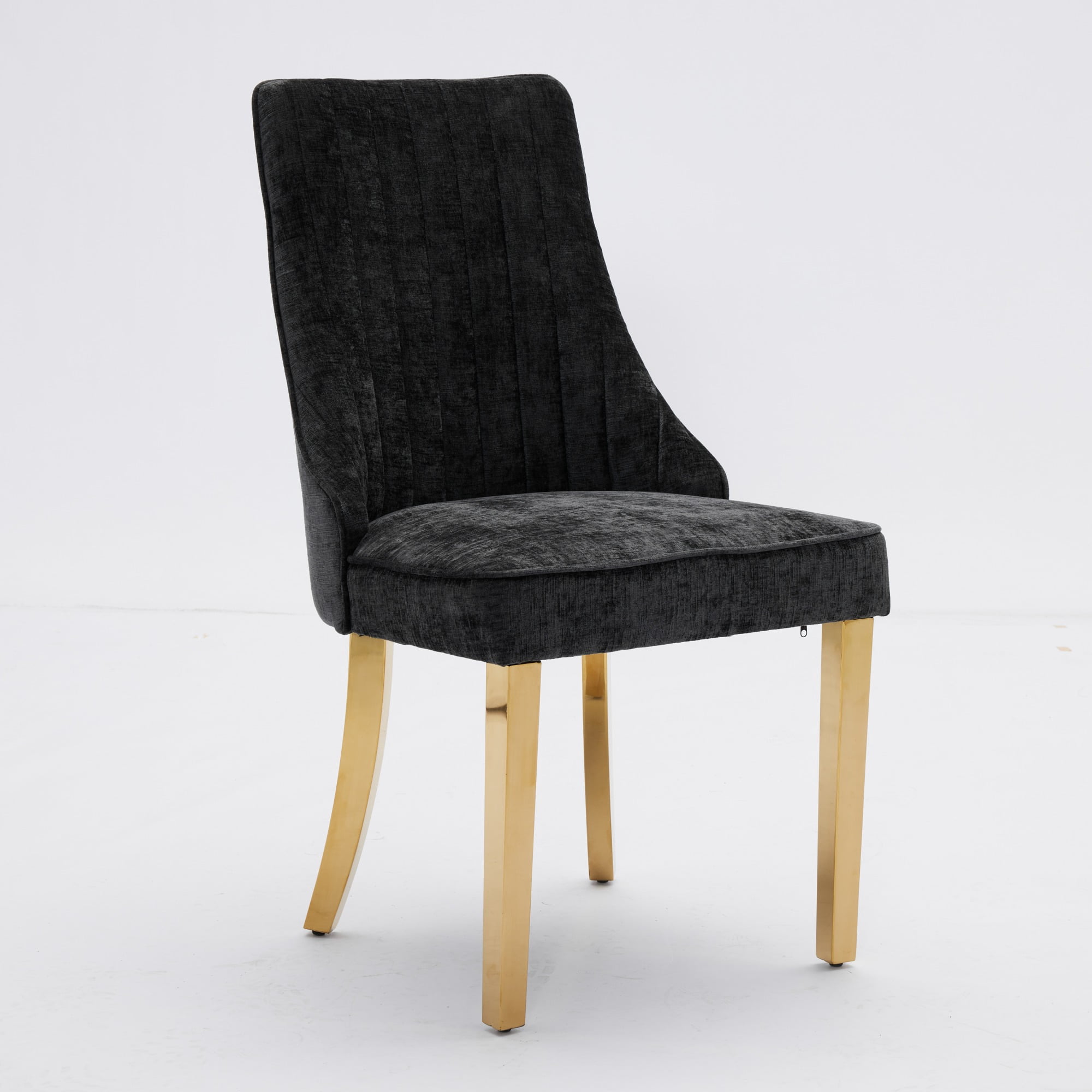 Aukfa Modern Chenille Dining Chairs Set of 2, Upholstered Kitchen Side Chair Accent Chair w/ Golden Steel Legs,Black