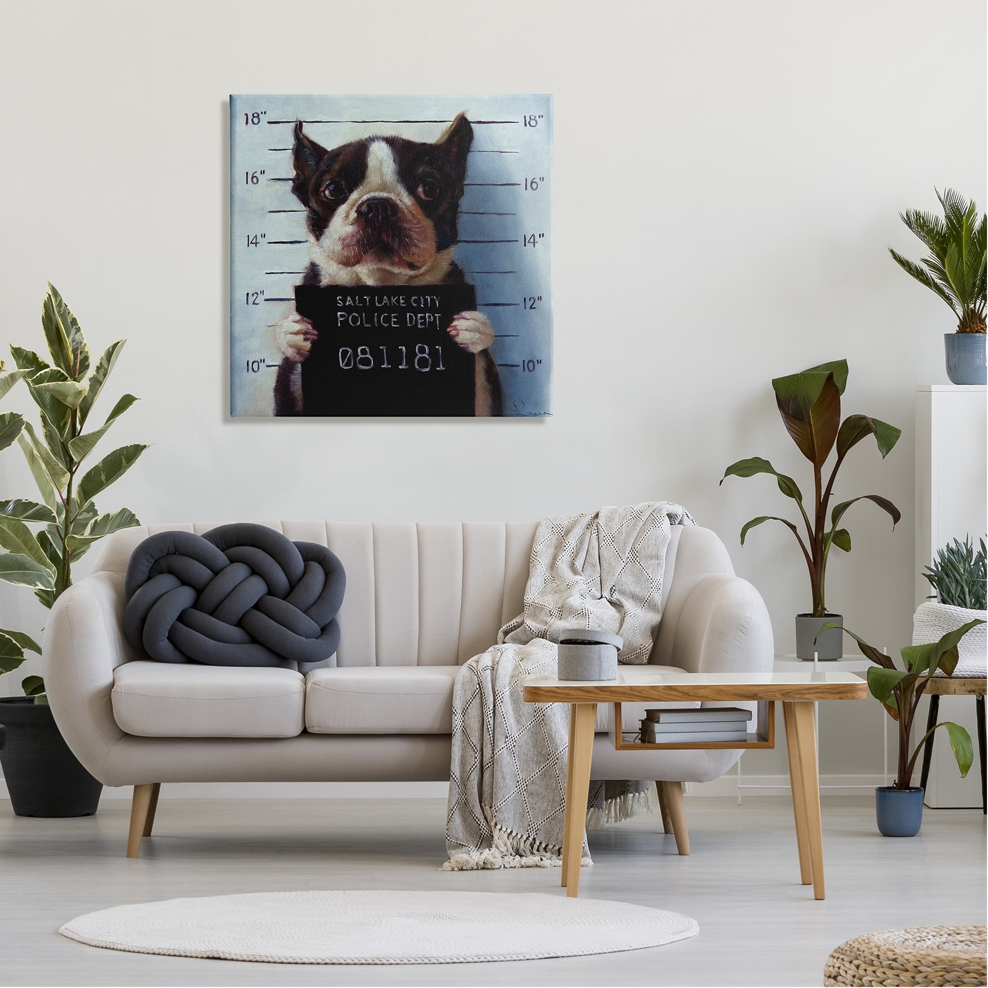 Stupell Industries Funny Boston Terrier Dog Jail Convicted Police Canvas Wall Art, 30 x 30, Design by Lucia Heffernan