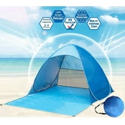 Beach Tent, Anti-UV Pop Up Sun Shade Shelter Beach Tent With Carry Bag for 2-3 Person, Automatic Easy Setup Beach Canopy Cabanas for Sand Camping Fishing Picnic Touring Hiking Garden, Blue