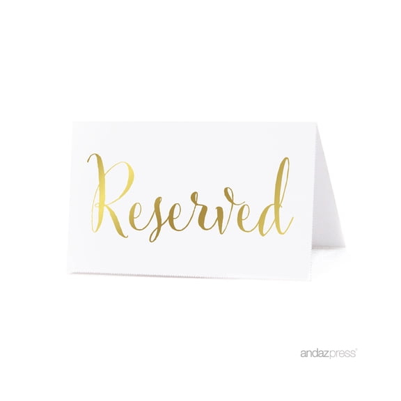 Koyal Wholesale Table Tent Place Cards Metallic Gold Reserved 20-Pack