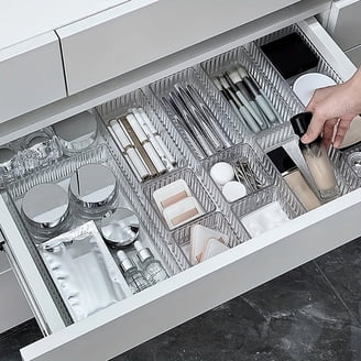 15-Piece Clear Plastic Drawer Organizer Set - 4 Sizes, Stackable, With Non-Slip Pads