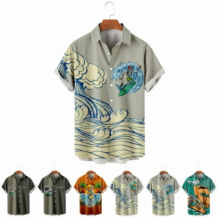 

LANLIN Hawaii Toddler Boys Button Up Tops Shirt with Chest Pocket Funky Clothes Size 100-170/XXS-8XL