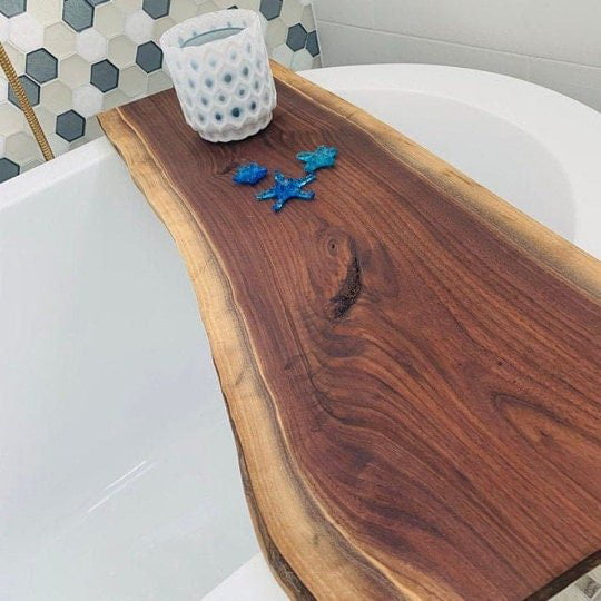Rustic wood bath caddy, bathtub tray