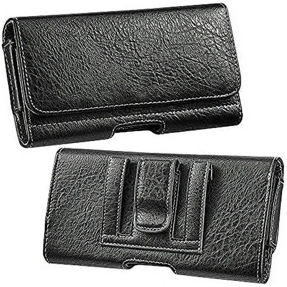 For Apple iPhone 15 14 13 Pro Max/15 14 Plus 13 Pro Max Horizontal Leather Carrying Case Holster with Belt Clip Loop Phone Pouch Case Cover - Black