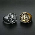 thumbnail image 3 of Mens Silver Gold Titanium Steel Tree Of Life Rings Fashion Wedding Band #7-15, 3 of 9