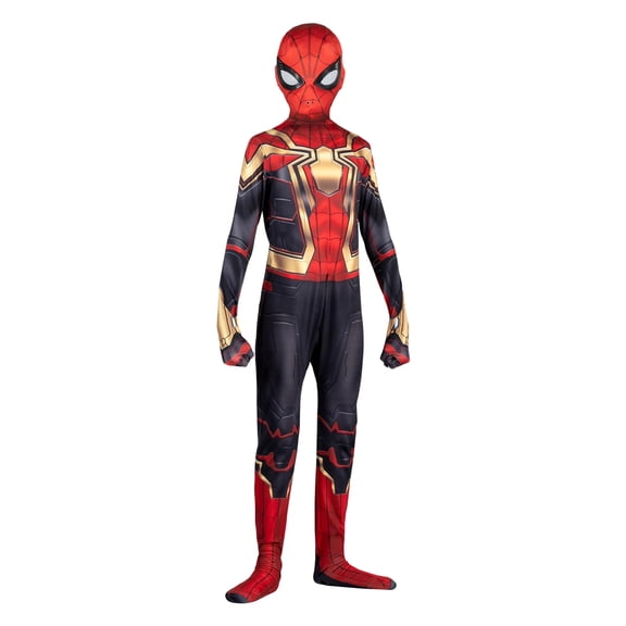 3D Printed Superhero Costume Jumpsuit, Red Black Metallic Hero Bodysuit for Birthday Party