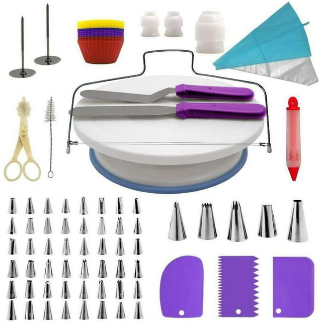 yeacher 106-Piece Professional Cake Decorating Kit with Turntable, Piping Nozzles, and Tools for Beginners & Experts (Purple Base)