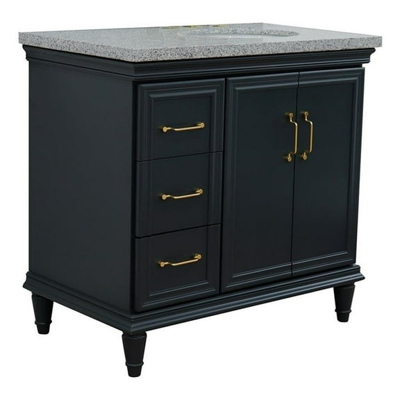 37 in. Single Wooden Vanity  Dark Gray Gray Granite Oval Right Door.Right Sink