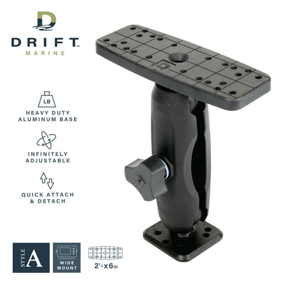 D DRIFT ALL THINGS WATER Universal Fish Finder Mount, Fiberglass Rectangle Base, 360° Adjustable Ball Joint, Black
