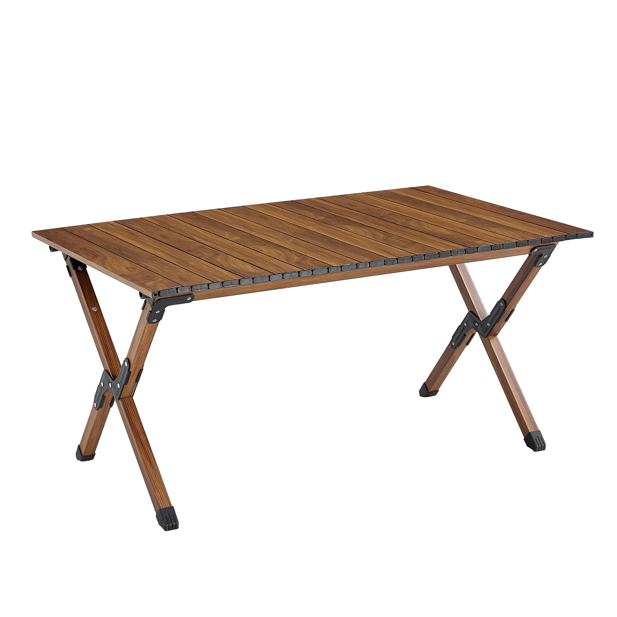 Folding Outdoor Table Lightweight Aluminum RollUp Rectangular Table Brown for Indoor Outdoor Camping Picnics Beach Backyard BBQ Party Patio