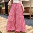 thumbnail image 5 of Htigea Women's Balloon Pants Plaid Elastic Waisted Wide Leg Pant Casual Loose Summer Daily Pants Red S, 5 of 8
