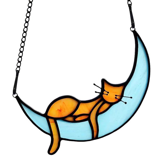 Atrapasueños de luz para decoración de gatos, ventana interior, decoración de gato en la luna, colgante de ventana colorido