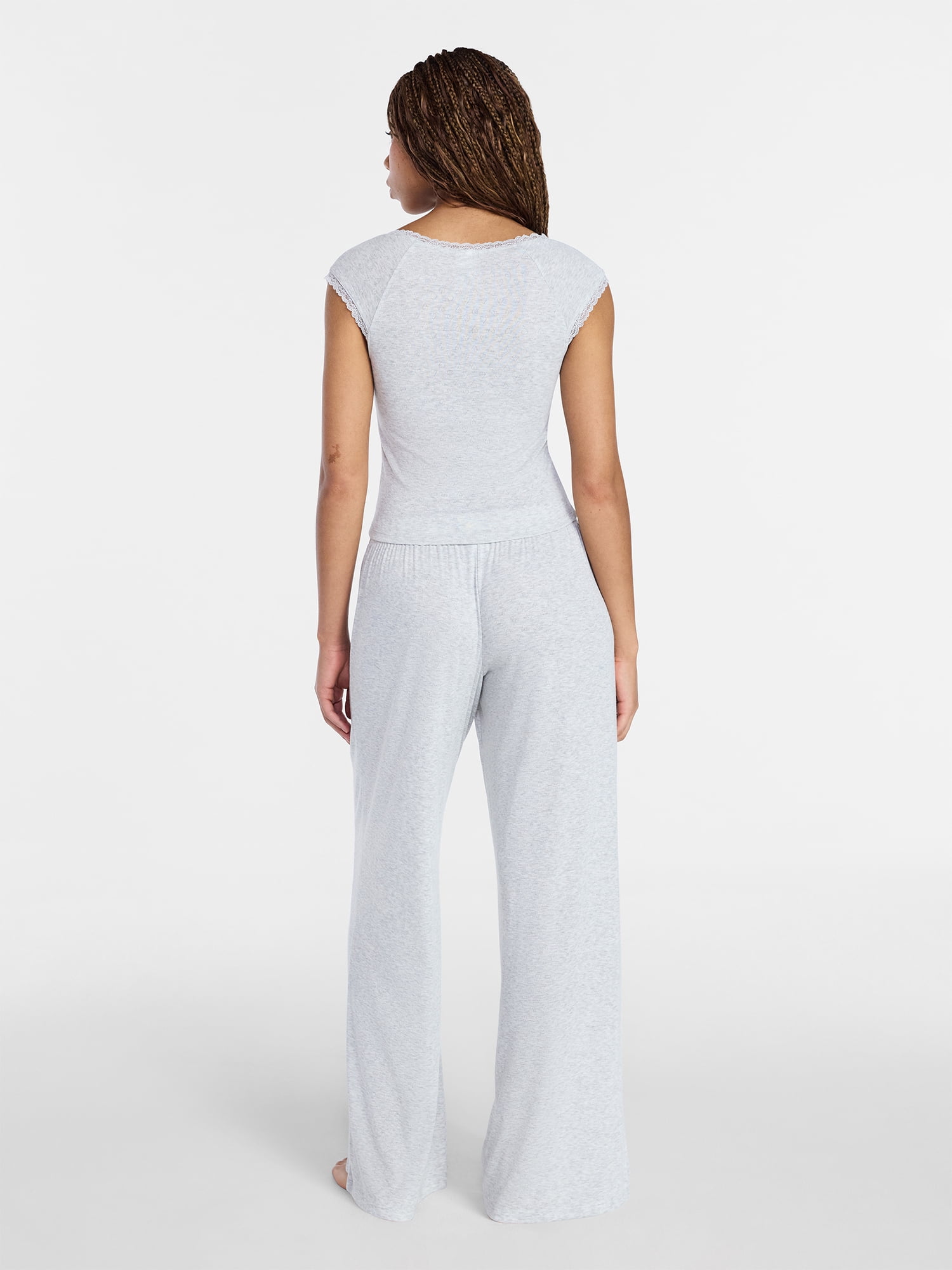 No Boundaries Pointelle Baby Tee and Pants Sleep Set, 2-Piece, Women's XXS-3X